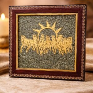7 Horses on Raw Pyrite Frame for Wealth & Success